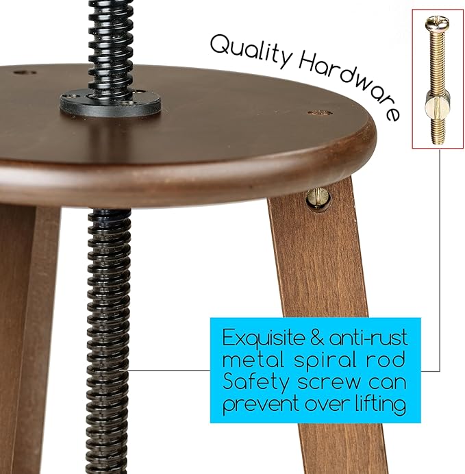 MEEDEN Walnut Drafting Stool with Solid Beech Wood, Height Adjustable Artist Studio Stool, Bar Stool, Office & Kitchen Stool, Perfect for Studio, Home Use, Bars