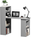 HOMCOM Modern Home Office Desk with 6-Tier Storage Shelves, 47" Writing Desk with Bookshelf, Gray