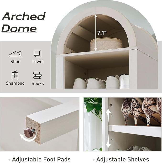 IFGET 71" Tall Arched Bookshelf, 8 Tiers Arch Bookcase with Storage, Modern Farmhouse Book Shelf with Adjustable Shelves, Wood Bookshelf w/Open Display Shelves for Living Room, Office (Antique White)