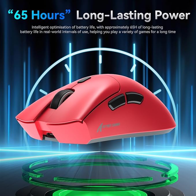 MAMBASNAKE Attack Shark R1 Wireless Gaming Mouse,PAW3311 Optical Sensor 18K DPI,59g Ultralight 2.4Ghz/BT/Wired Computer Mice for Win/Mac - Red