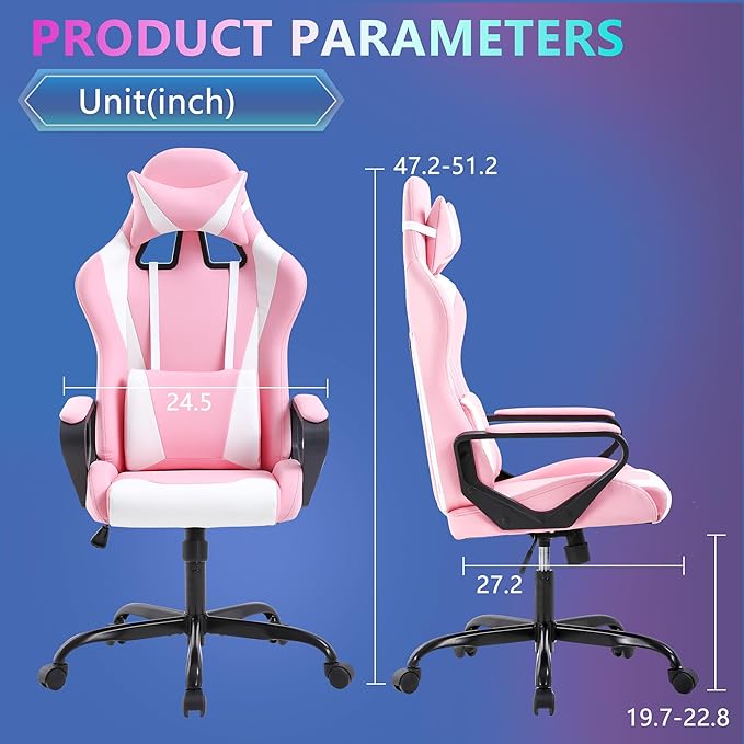 PayLessHere Ergonomic Racing Desk Chair Gaming Chair Computer Chair with Armrests 360° Swivel & Caster Pu Desk Task Chair Executive Headrest Lumbar Support for Back Pain Women Men and Adults,Pink