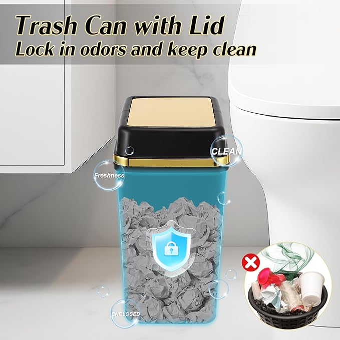 Bathroom Trash Can with Lid 4 Gallon Trash Can with Swing Lid Small Garbage Can Black Bathroom Trash Can with 300 Counts Trash Bags for Kitchen Bedroom Office Dorm