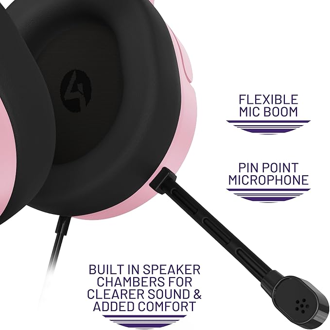 4Gamers Panther Wave - Over Ear Gaming Headset Compatible with PS4/PS5, Xbox, Switch, PC with Flexible Mic, 3.5mm Jack, 1.5m Cable, Lightweight, Comfortable and Durable (Blush)