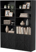 YESHOMY Farmhouse Bookshelf and Bookcase with Doors, Industrial Bookshelves and Bookcases Floor Standing Display 6-Tier Shelf Storage Shelves 71.5 inchs for Home Office, Living Room, Black, 2 PCS
