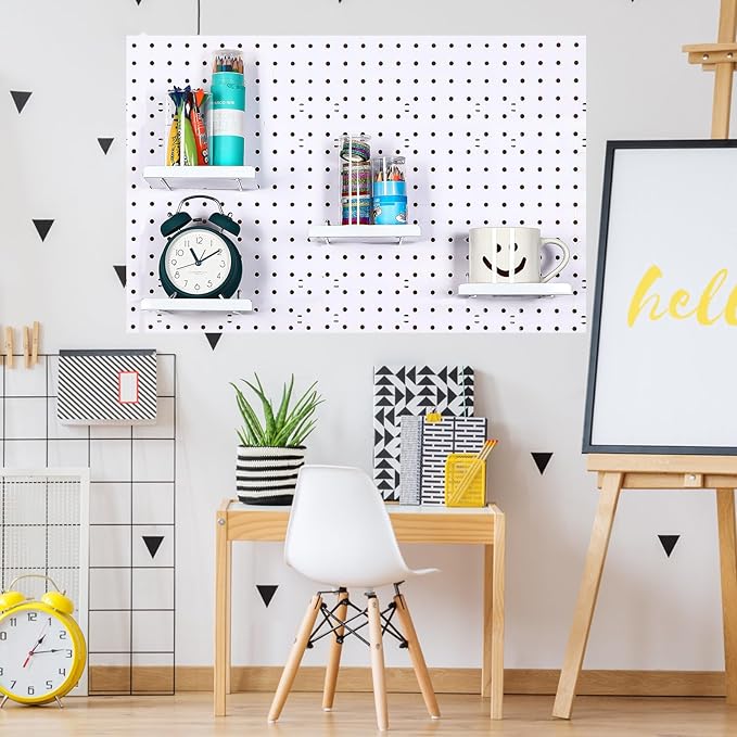 Beeveer 4 Pcs Pegboard Shelves Wall Organizer Brackets Pegboard Steel Tray Accessories Organizing Tools for Craft Garage Nursery Workbench Kitchen(5.91 x 4.72 x 0.63 Inches,White)