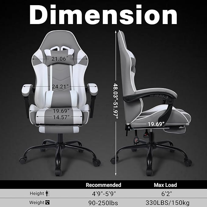 Gaming Chair,Height Adjustable Chair with 360°Office Desk Chair,Heavy Duty 330lbs Video Game Chair for Adults