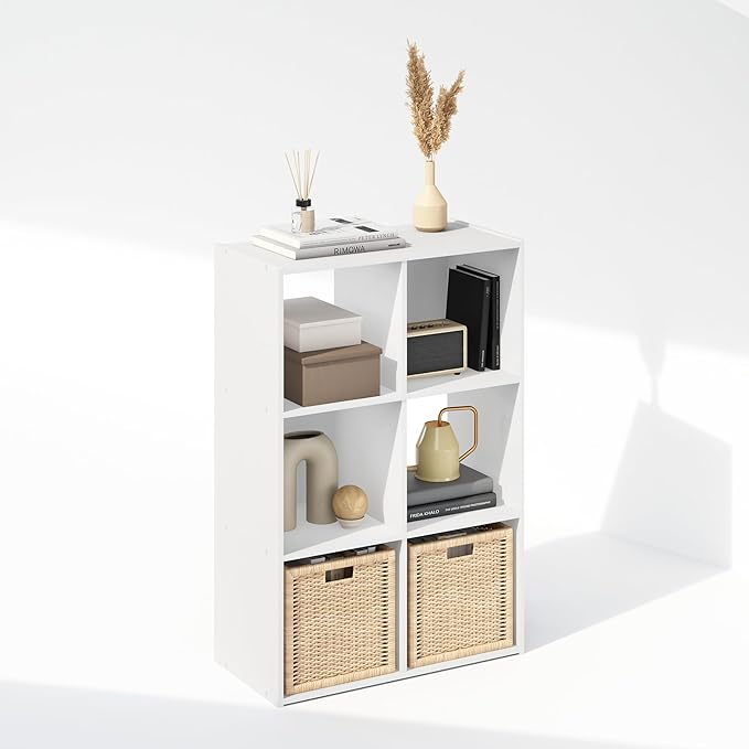 Furinno PELLI Book Shelf, 6-Cube Bookshelf, Cube Storage Organizer Bookcase, 11.7 x 23.7 x 35.4, for Living Room, Bedroom, Home Office, White