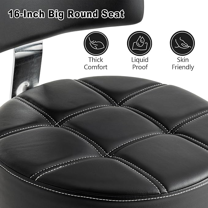 Lockable Stool with Back and Foot Rest Ergonomic Rolling Hydraulic Adjustable Stool for Doctor Esthetician Artist Home Small Office Desk (Black, 24''-31'')