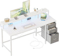 Mericonia Computer Desk 55 inch with Power Outlets & LED Lights, Gaming Desk with 3 Drawers for Home Office, Small Desk with Monitor Stand for Small Spaces, Study Writing Desk