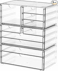 Yieach 3Pack Clear Drawer Organizers Stackable,Acrylic Storage Drawers With 10 Drawers,Multipurpose Office Supply Organizer and Makeup Organizer for Beauty,Craft,Pen,Medical,Stationary Desk Organizers