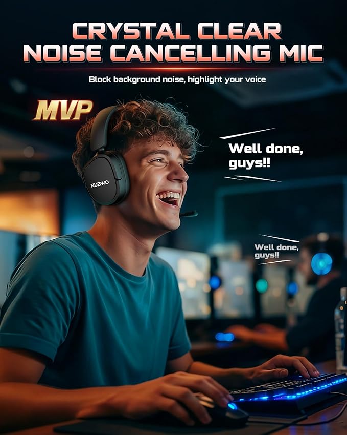 NUBWO Wireless Gaming Headset for PS5, PS4, PC, Laptop, Mac, 3 in 1 Gaming Headphones with 7.1 Surround Sound, Noise Canceling Mic, 20ms Low-Latency, 80Hr Battery, 2.4GHz/Bluetooth 5.4/3.5mm Wired