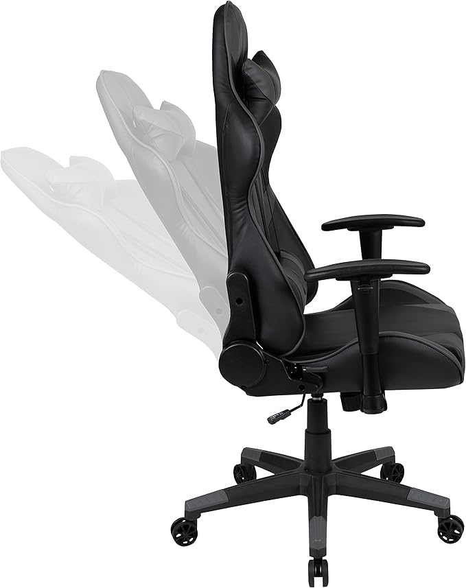 Flash Furniture Gaming Desk and Gray/Black Reclining Gaming Chair Set /Cup Holder/Headphone Hook/Removable Mouse Pad Top - Wire Management