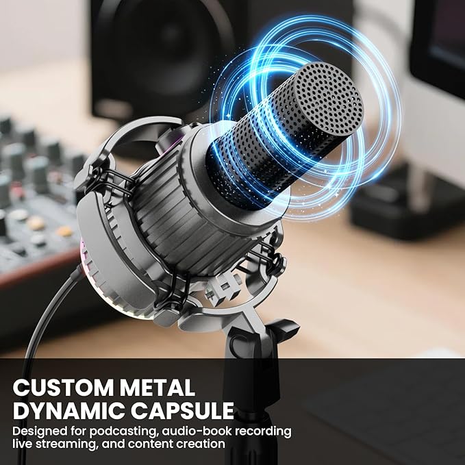 BASN USB/XLR Dynamic Microphone, Live Streaming, Gaming Recording with Three-in-One Mute Button,RGB Lighting and MIC Stand for PC (Gray) SL2000