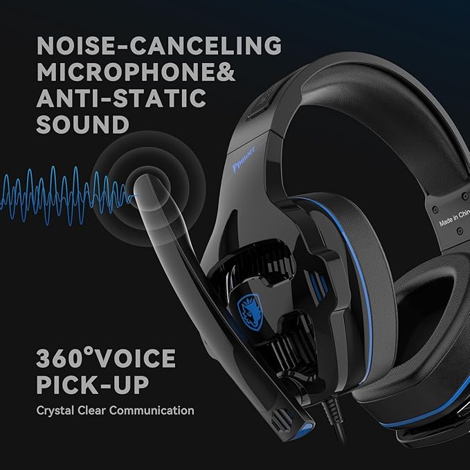 Gaming Headset with Microphone for PS5, PS4, Xbox Series X|S, Nintendo Switch, PC - 3.5mm Wired Over Ear Headphones, Noise Canceling Mic, Stereo Surround Sound, Soft Memory Foam - Black Blue