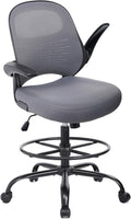 HYLONE Tall Drafting Chair Standing Desk Chair with Flip-Up Armrests, Adjustable Height Ergonomic Office Chair with Footrest Ring - High Stool Chair for Standing Desk (Dark Grey)