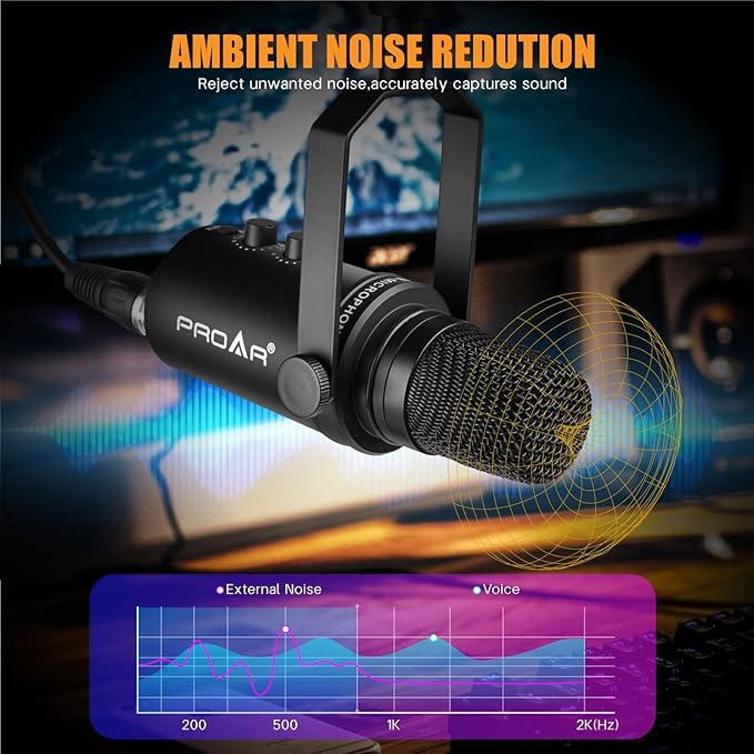 XLR/USB Dynamic Microphone,PC Computer Microphone for Podcasting,Vocal Recording,Live Streaming,Gaming,Voice-Over,All Metal Professional Studio Mic Kit with Noise Cancelling,USB-C Port