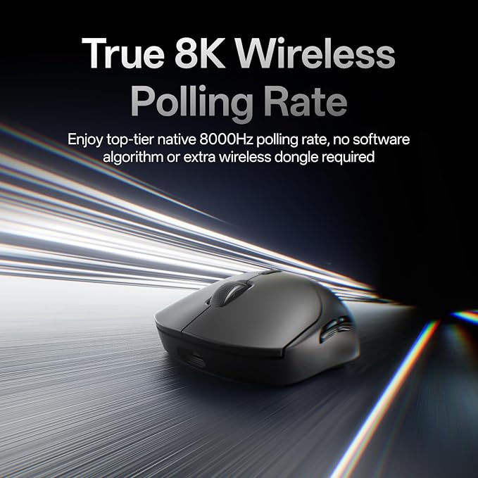 Rapoo VT2 Wireless Gaming Mouse, True 8K Wireless Polling Rate, 53g Lightweight, Up to 750 Hr Battery, Nordic nRF54L15 MCU, 100-Million Mechanical Switch, 10 Programmable Buttons, Macro Enabled