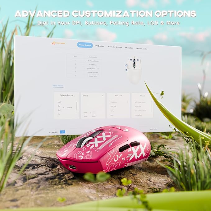 ATTACK SHARK G3 Wireless Gaming Mouse,Tri-Mode 2.4G/BT5.2/USB-C Gaming Mouse,PAW3311 Sensor,25,000 DPI,59g Lightweight,5 Programmable Buttons,500mAh Rechargeable Gaming Mice,PC/Mac(Berry Red&Sticker)
