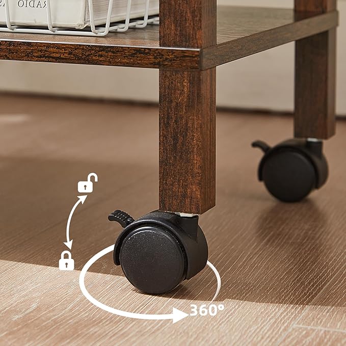 YUFAM 2 Tier Printer Stand with Storage,Under Desk Shelf Printer Table, Rolling Printer Cart for Office,Home,Brown