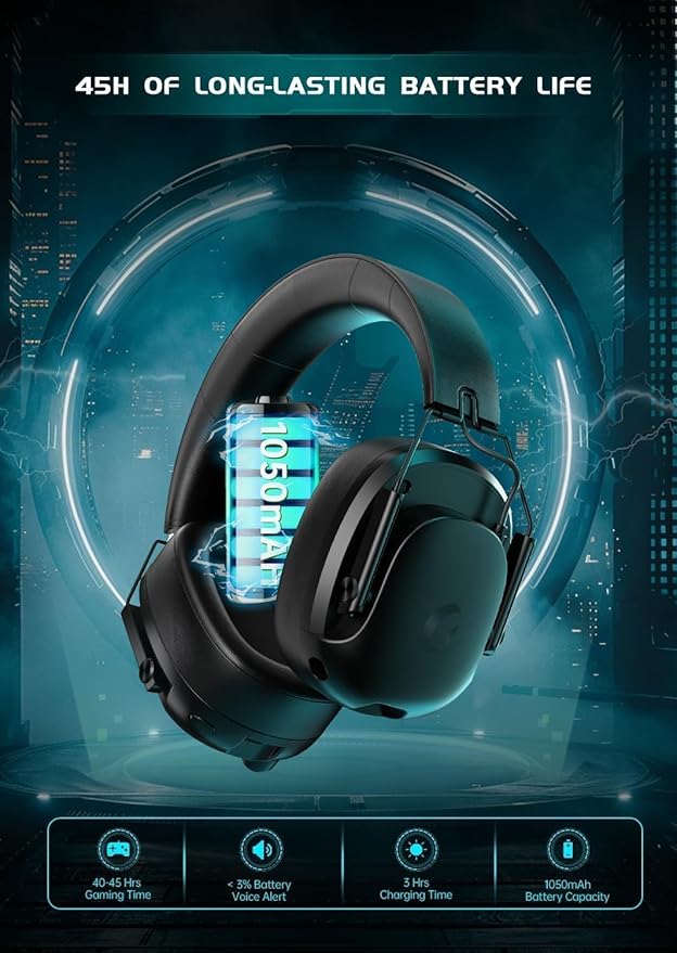 Wireless Gaming Headset for PS5, PS4, PC, Switch, Gaming Headset with Detachable Noise Cancelling Mic, 2.4GHz & Bluetooth 5.3 Dual Connection, 7.1 Surround Sound Black