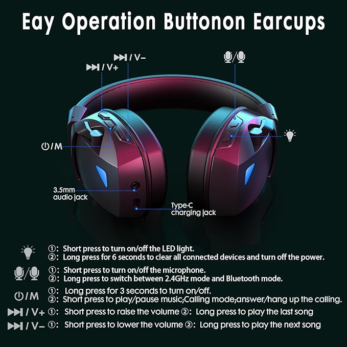 Wireless Gaming Headset for PS5, PS4, PC, Nintendo Switch, 2.4GHz USB Gaming Headphones, Bluetooth 5.3, 50H Battery, Noise Canceling Microphone, ONLY 3.5mm Wired Mode for Xbox Series-Black and White