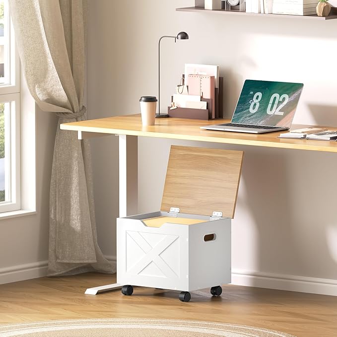 MAHANCRIS Rolling Filing Cabinet, Small File Cabinet Under Desk with Single Drawer, Hanging File Organizer for A4/Letter-Size Documents, Organizer Box, for Home Office, White and Natural FCBN4001