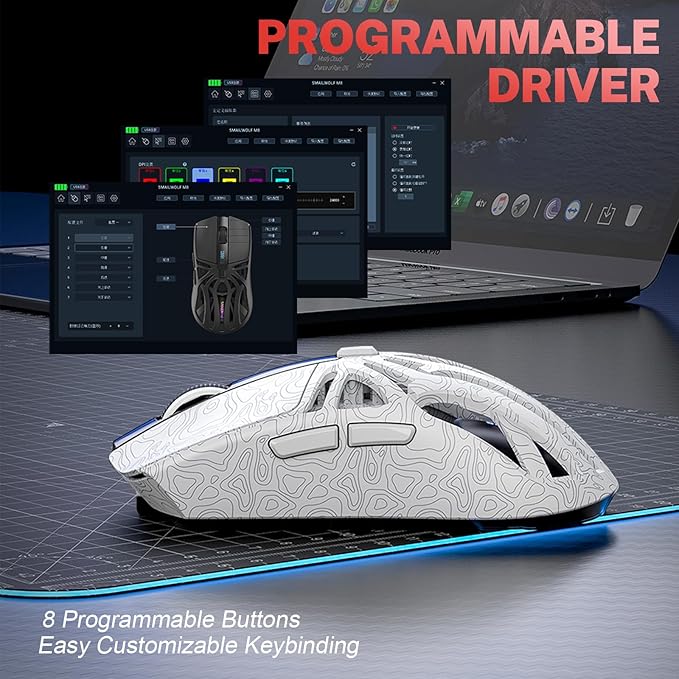 RGB Magnetic Charging Dock Gaming Mouse, 12K DPI, PAW3311 Sensor, Tri-Mode Wireless, 6 Programmable Buttons, Ultra-Light 72g for PC/Mac (White)
