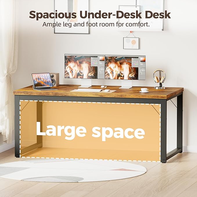 Mericonia 48 Inch Computer Desk, 1" Thick Heavy Duty Industrial Office Desk, Modern Simple Study Writing Table for Home Office Bedroom Workstation, Brown