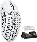 MAMBASNAKE M5 Ultra Carbon Fiber 8000Hz Wireless Gaming Mouse, 39g Superlight, 42000DPI, PAW3950MAX Sensor, Nordic 52840 Chip, Bluetooth/2.4G/USB-C Wired Mice wih Coiled Cable for PC/Mac (White)