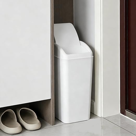 4.2 Gallon Swing Lid Trash Can, Plastic Waste Bin Garbage with Lid, White
