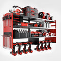 oviitech Large Power Tool Organizer Wall Mount, 8 Drill Holder Wall Mount Loads 400lbs, 4 Layer Heavy Duty Metal Power Tool Storage, Red, Utility Rack for Garage Workshop