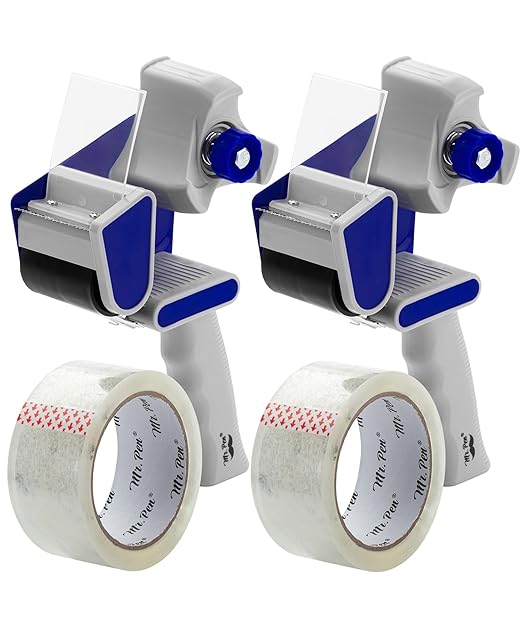 Mr. Pen- Heavy Duty Packing Tape Dispenser Gun, 2 Inch, 2 Pack with 2 Clear Tape Rolls, Handheld Tape Gun for Moving, Shipping, Sealing Boxes & Packaging