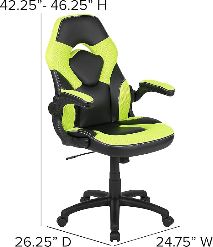 Flash Furniture Optis Black Gaming Desk and Green/Black Racing Chair Set with Cup Holder, Headphone Hook & 2 Wire Management Holes