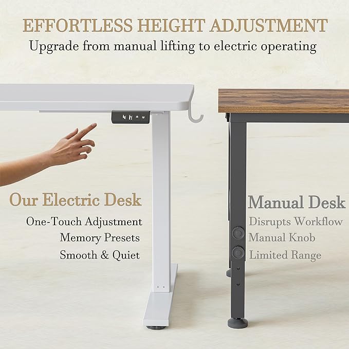 TIQLAB Electric Adjustable Sewing Table, 63"x24" Workbench Adjustable Height, Ergonomic Worktable for Garage, Craft Desk, Spacious Desk for Sewing and Crafts, 3 Splice Board, White