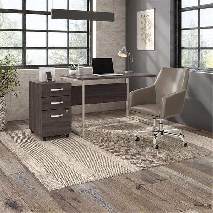 Pemberly Row Set of 2 Mobile File Cabinet & Computer Table Desk in Storm Gray