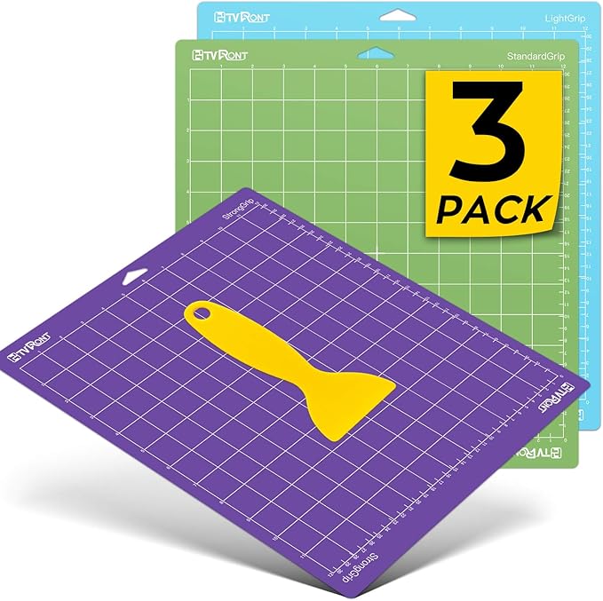 HTVRONT Cutting Mat, 3 Pcs Cutting Mat 12x12(Standard, Light, StrongGrip) Compatible with Cricut Maker 4/Maker 3/Maker/Explore 4/3/Air 2/One, Variety Adhesive Sticky Cutting Mats Accessories