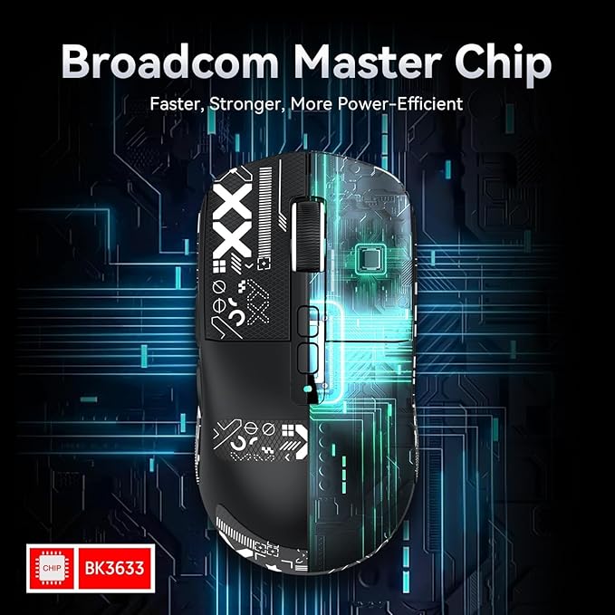 MAMBASNAKE Attack Shark X6 Wireless Gaming Mouse,RGB Magnetic Charging Dock,49g Ultralight X3 Upgrade,Tri-Mode 2.4GHz/BT5.2/USB-C,PAW3395 Sensor 26KDPI,G502 Programmable Mice for Win/Mac - Black&Tape