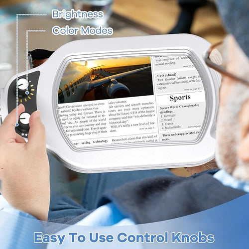 10X Rectangle Magnifying Glass with Light and Stand, Real Glass Lighted Magnifier Hands Free, Mechanical Knob 5 Color Modes Stepless Dimmable, 2-in-1 LED Desk Lamp with Clamp for Close Work - White