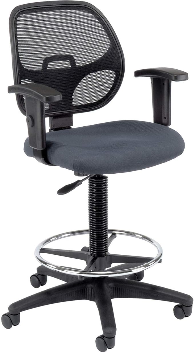 Global Industrial Drafting Stool, Fabric, Gray, Adjustable Arms, Mid Back