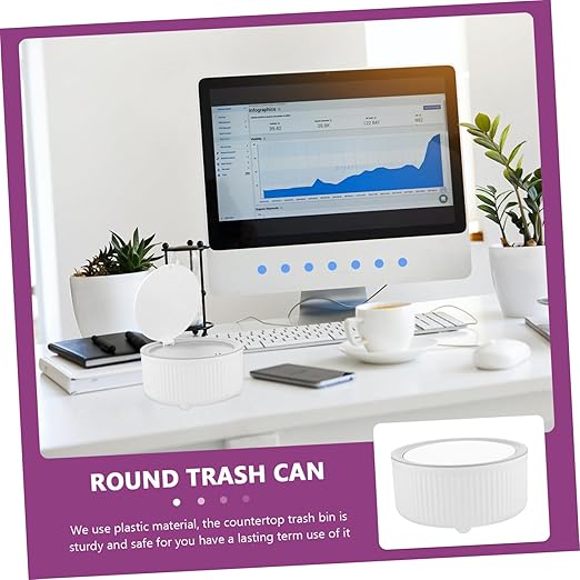 Vaguelly Mini Desktop Trash Can Round Waste Basket for Bedroom and Office Slim Plastic Garbage Bin Press Top Lid Compact Wastebasket for Counters and Nightstands