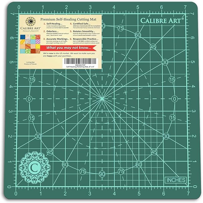 Calibre Art Rotating Self Healing Cutting Mat 8x8 (7" grids), Perfect for Quilting & Art Projects