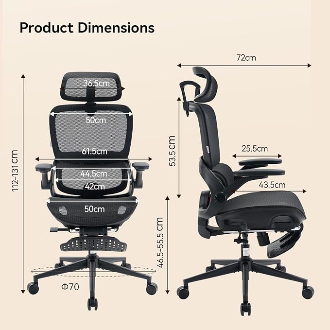 SIHOO B100 PRO Ergonomic Office Chair with Footrest, Mesh Office Chair with Adaptive Lumbar Support, Computer Chair with Wide Headrest, Desk Chair with 360° Rotatable Flip-Up Armrests, Ebony