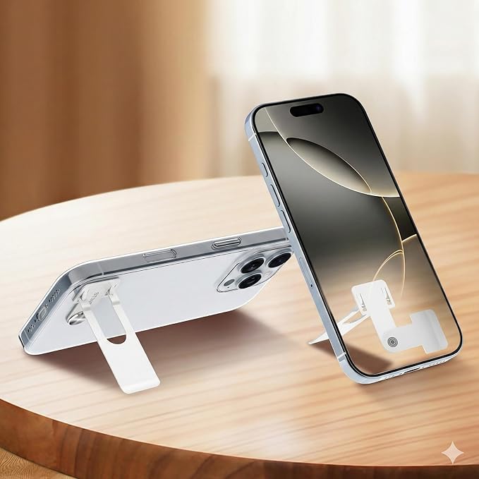 Phone Slim Stand Thin Kickstand, Ultra Thin Vertical Horizontal Universal Steel Metal Stable Mount Attachable Pocket Friendly Phone Holder for iPhone Samsung Phone Case (White 2-Pack)