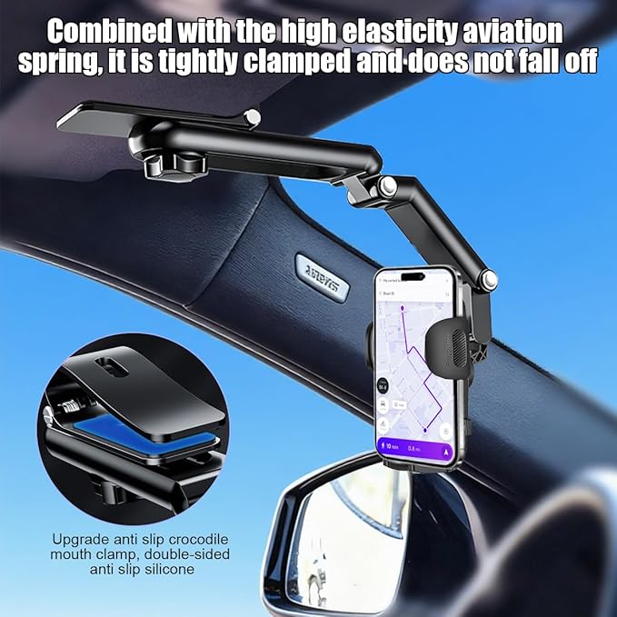 Car Sun Visor Phone Holder, Multifunctional 1080° Rotatable Retractable Vehicle Rearview Cell Phone Mount, Autom Visor Smartphone Holder, Universal for SUV RV Truck (Gray)
