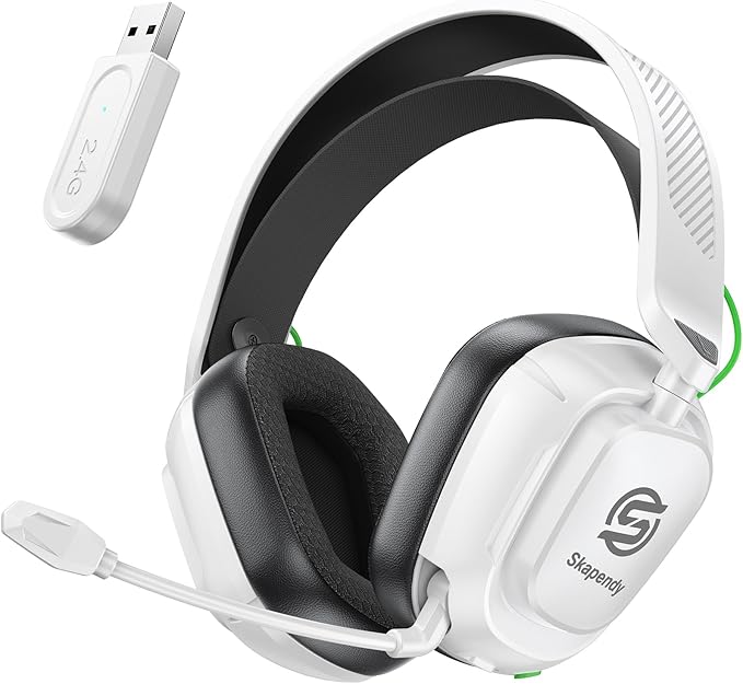 2.4GHz Wireless Gaming Headset for PC, PS5, PS4, Switch & Mac, Bluetooth Headset with Noise Canceling Microphone, Low-Latency Stereo Audio, 50mm Drivers, Over-Ear Design, Phantom White
