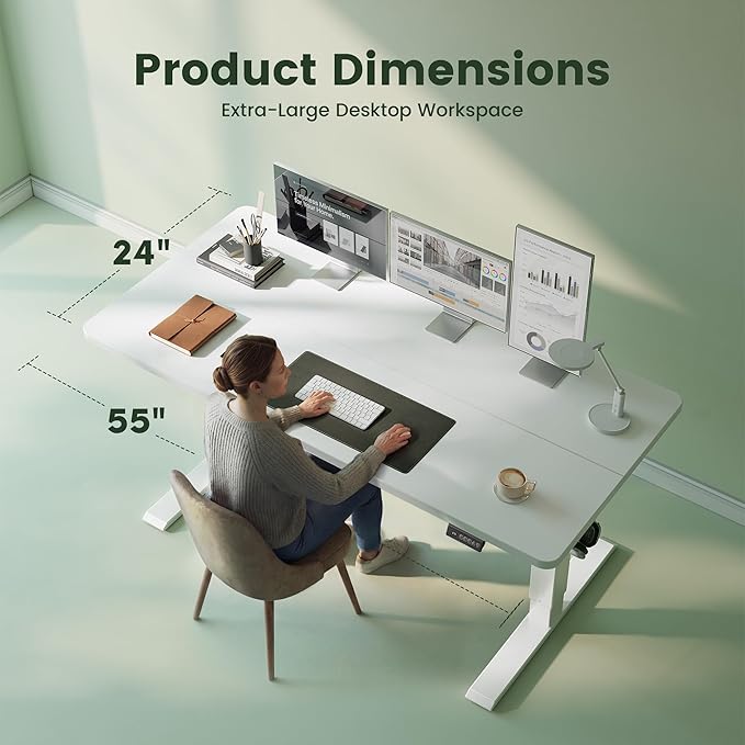 CubiCubi Electric Standing Desk Height Adjustable, 55.1 x 23.6 Inches Home Office Computer Desk, Sit to Stand Up with Memory Presets, White