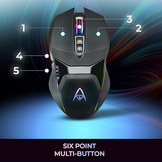 Adesso iMouse X5 USB RGB Illuminated Gaming Mouse – 7 Buttons, Adjustable Weight, 6 Level DPI Switch up to 6400, Optical Sensor, Ergonomic Design for Right-Handed Gamers, Multi-Color LED Backlight