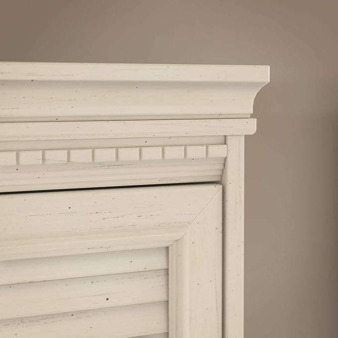 Bush Home Fairview 60W L Shaped Desk with Hutch, Lateral File Cabinet and 5 Shelf Bookcase in Antique White and Tea Maple