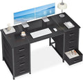 Casaottima 48 Inches Computer Desk with 8 Fabric Drawers, Modern Office Desk with Large Storage for Home Office, Study, Black