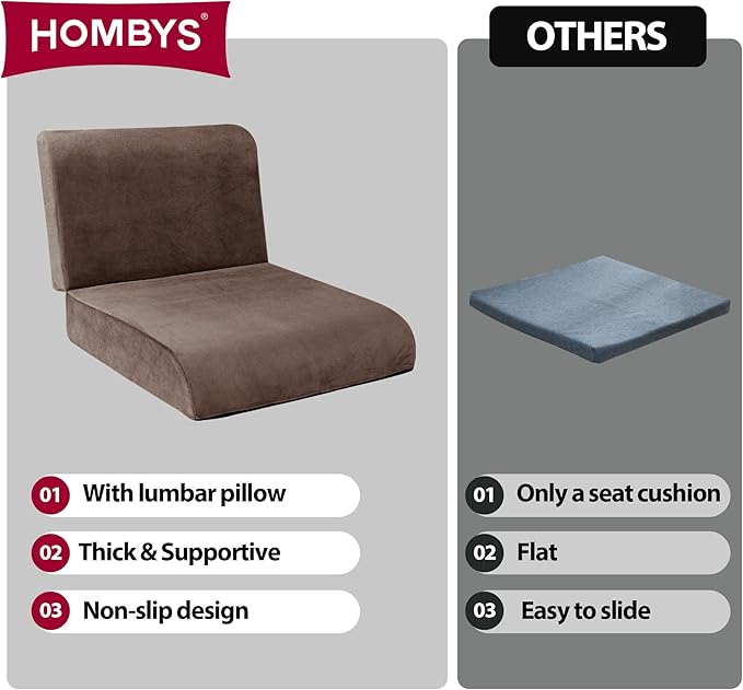 HOMBYS Recliner Seat Cushion with Lumbar Supportive Pillow Extra Large Non-Slip Seat Cushion with Back Support Cushions,Cruve Edge Design for Relief Thighs Pressure, Brown